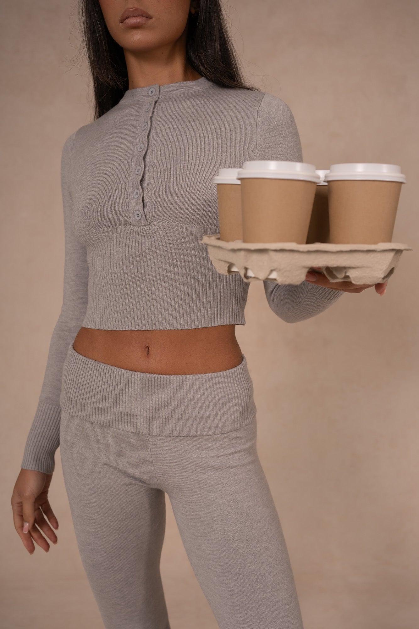 Knit Button Up Top - Speckle Grey – nkdapparel