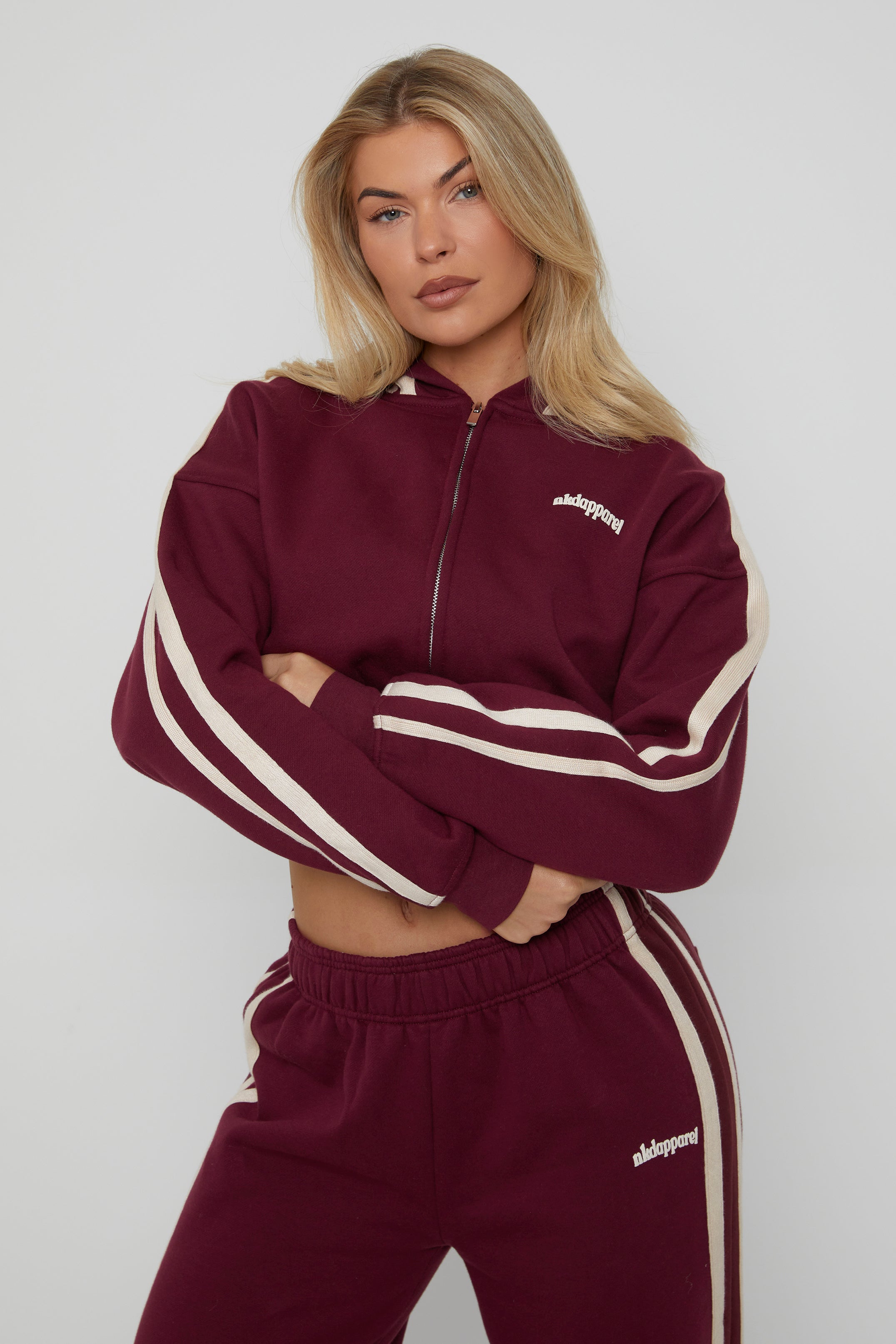 Zip Through Cropped Hoodie - Cherry – nkdapparel