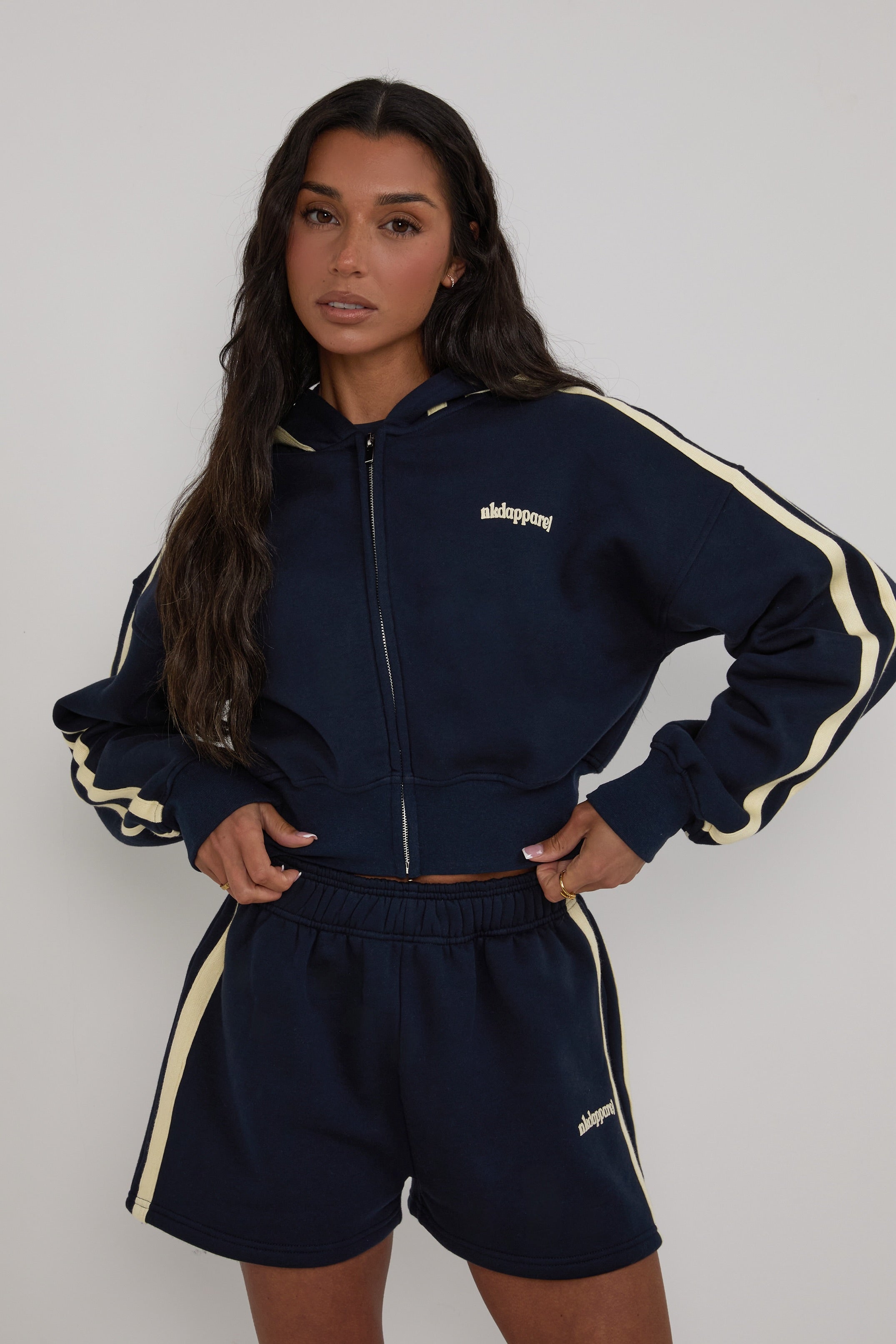 Zip Through Cropped Hoodie - Navy Blue – nkdapparel