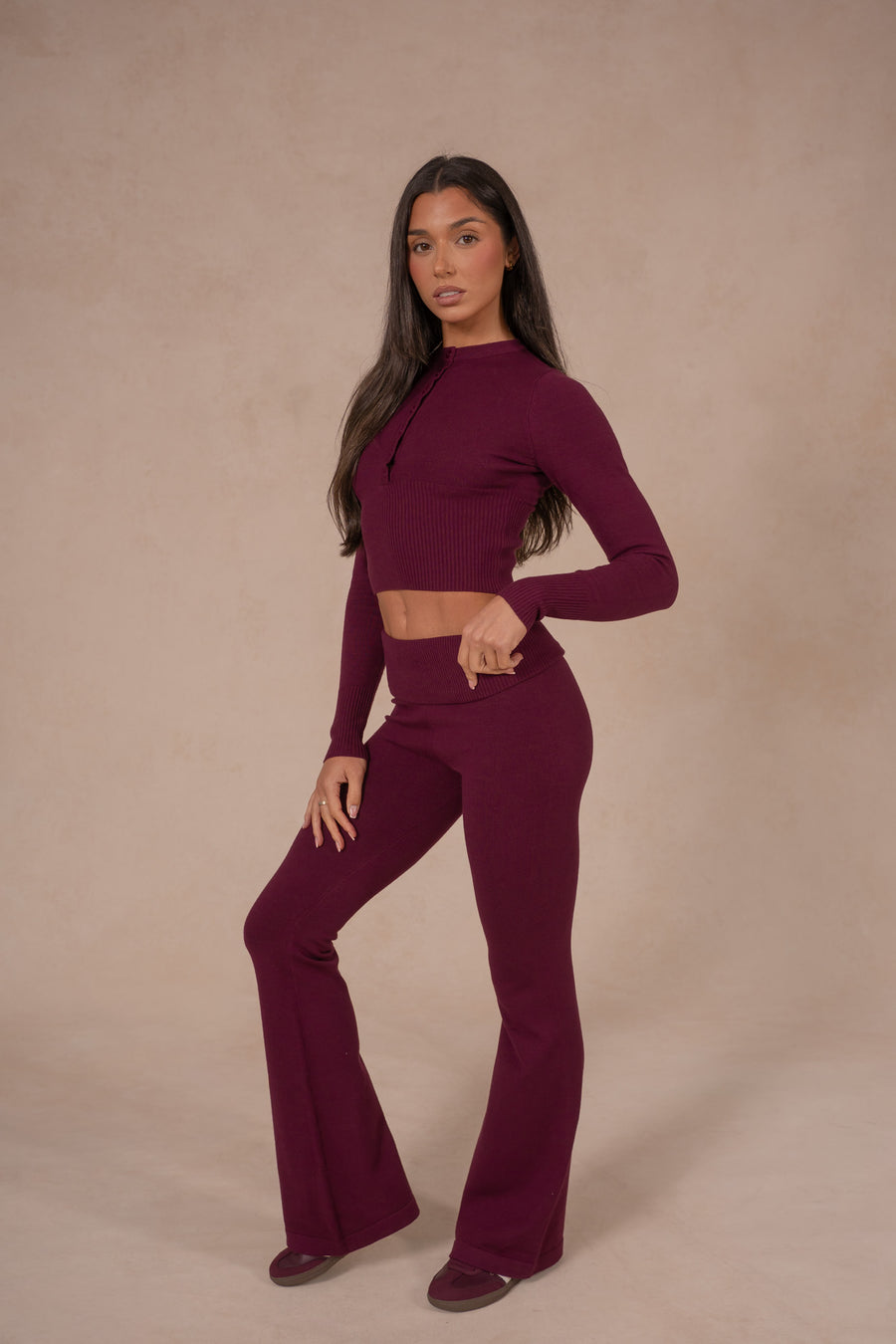 Knit Fold Over Flare - Deep Cherry