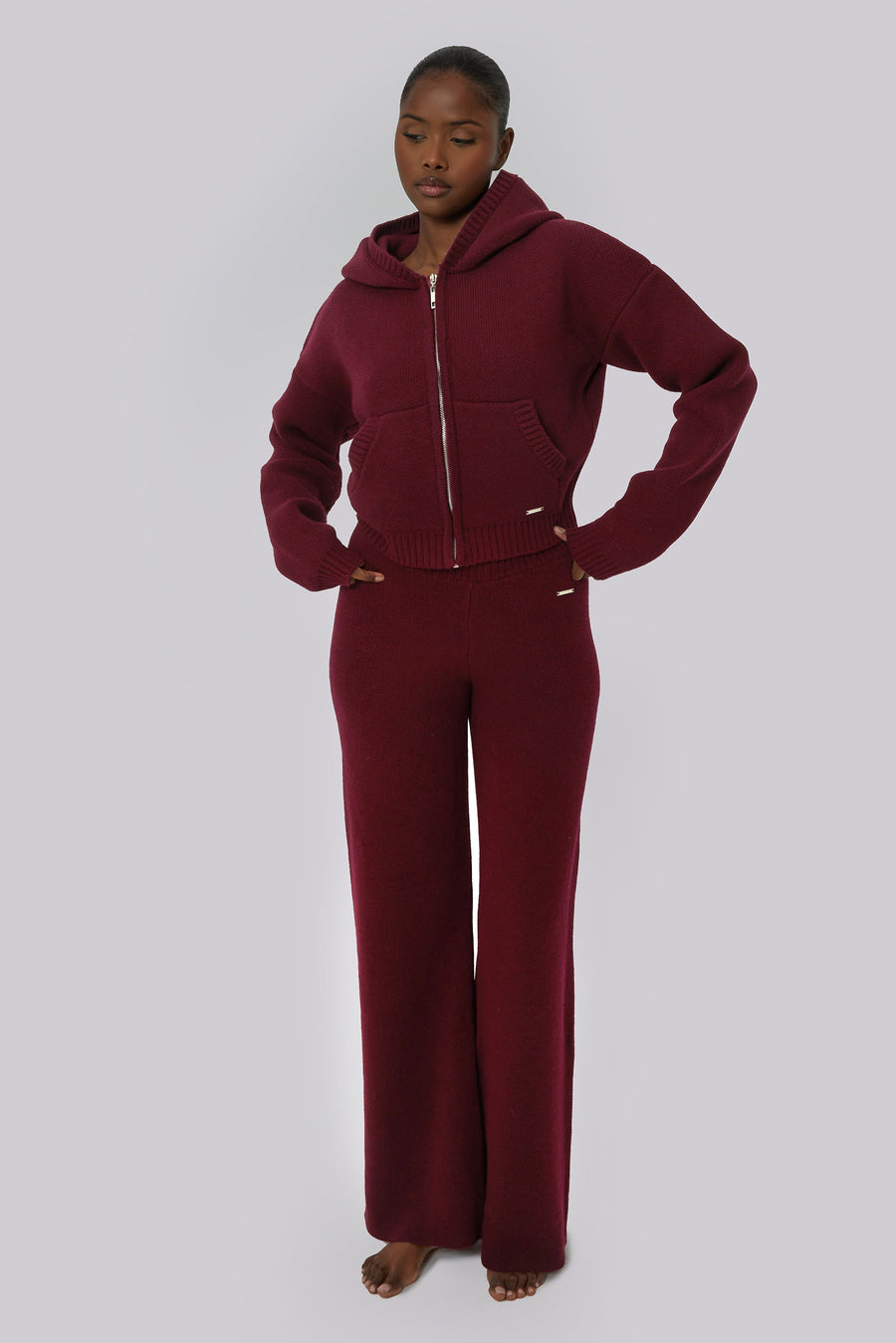 Teddy Bear Knit Flare - Burgundy