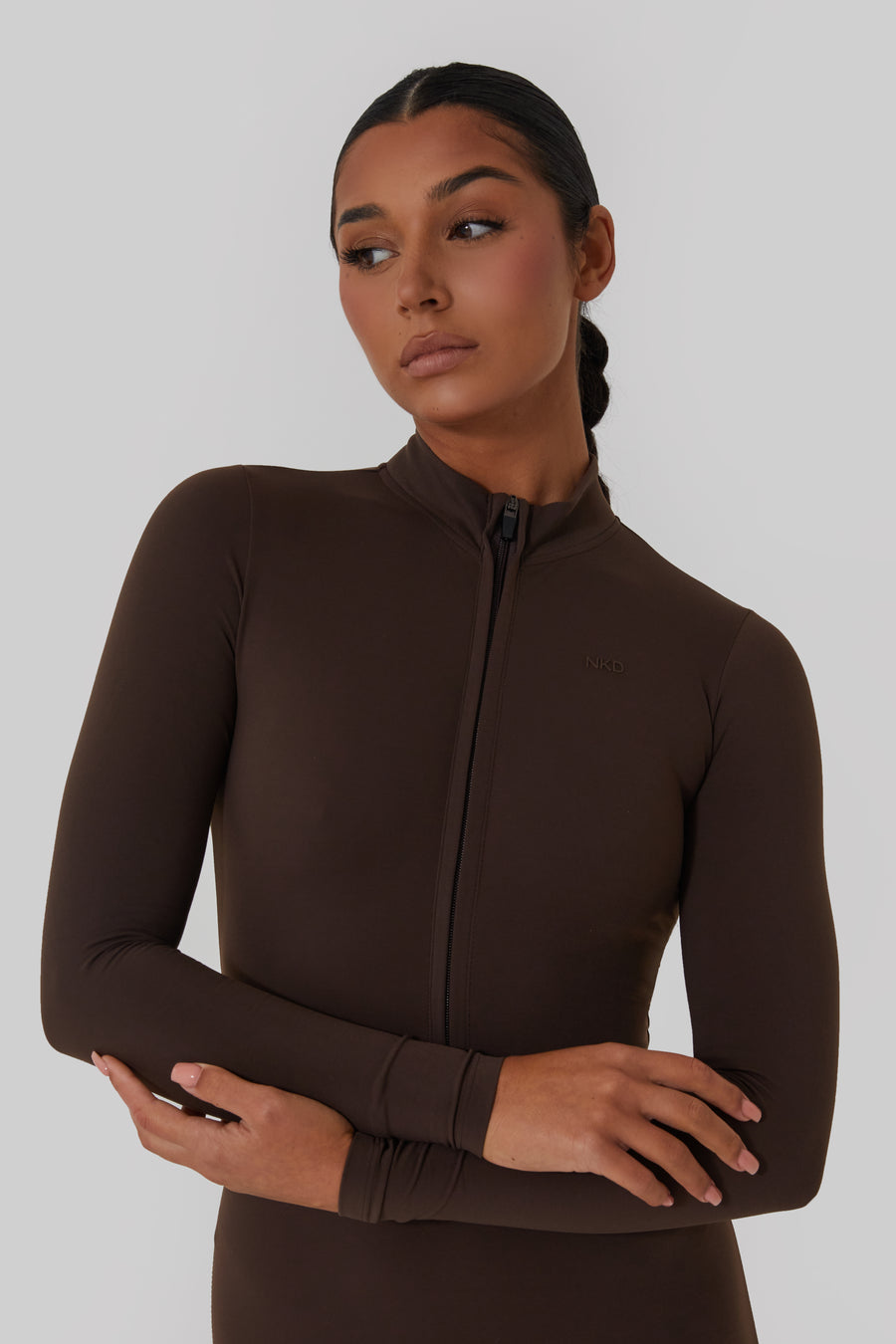 Long Sleeved Shaped Jumpsuit - Cocoa Bean