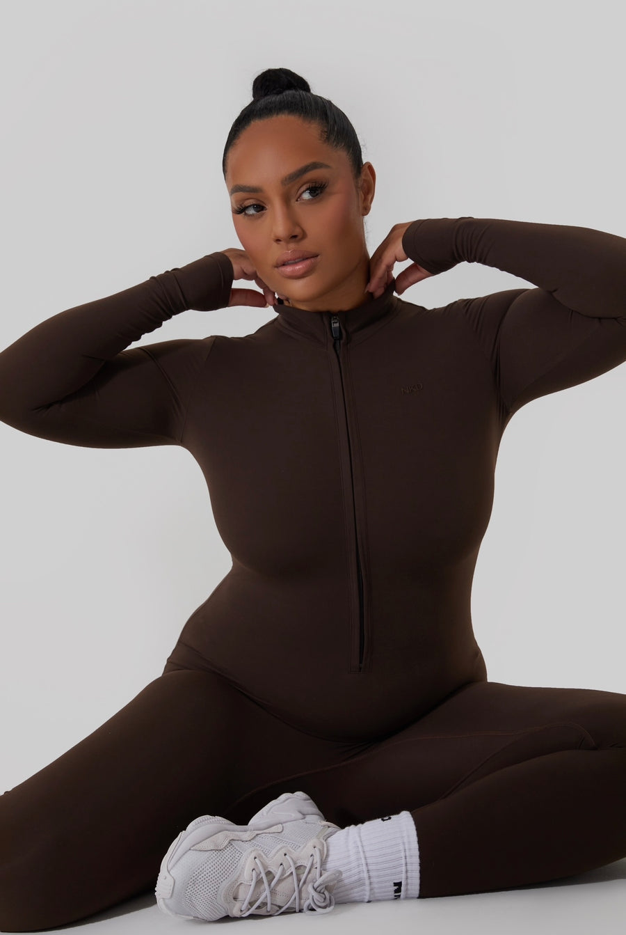 Long Sleeved Shaped Jumpsuit - Cocoa Bean