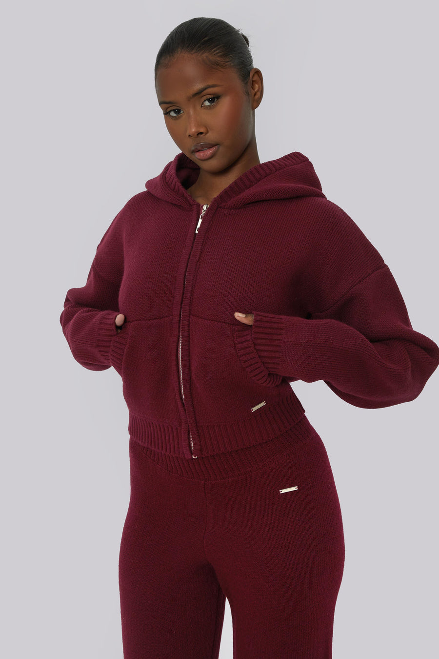 Teddy Bear Knit Jacket - Burgundy