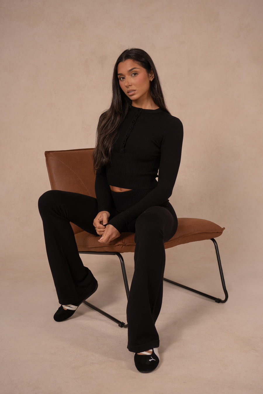 Knit Fold Over Flare - Midnight Black