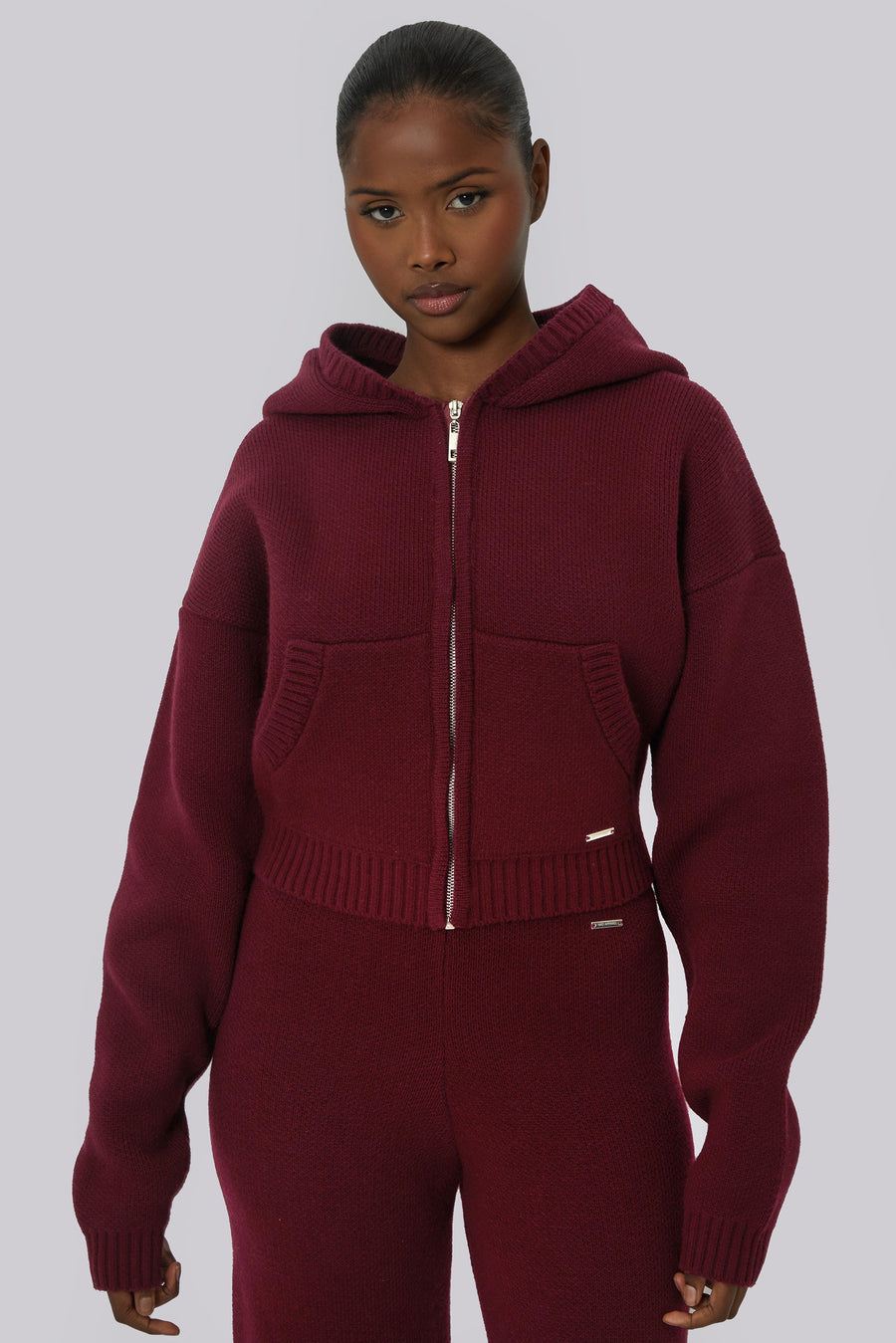 Teddy Bear Knit Jacket - Burgundy