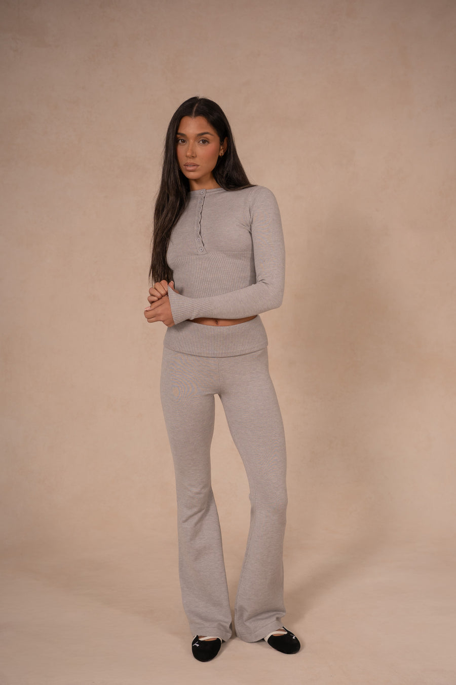 Knit Fold Over Flare - Speckle Grey