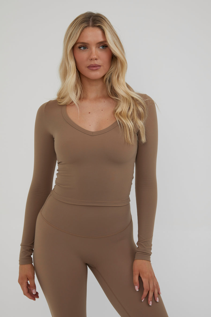 V Neck Classic Top - Fudge