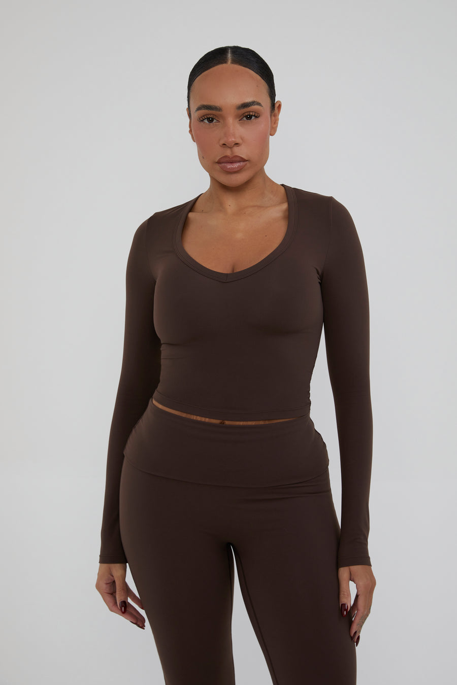 V Neck Classic Top - Chestnut