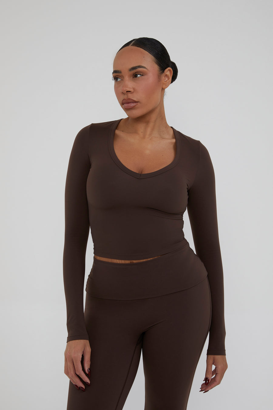 V Neck Classic Top - Chestnut