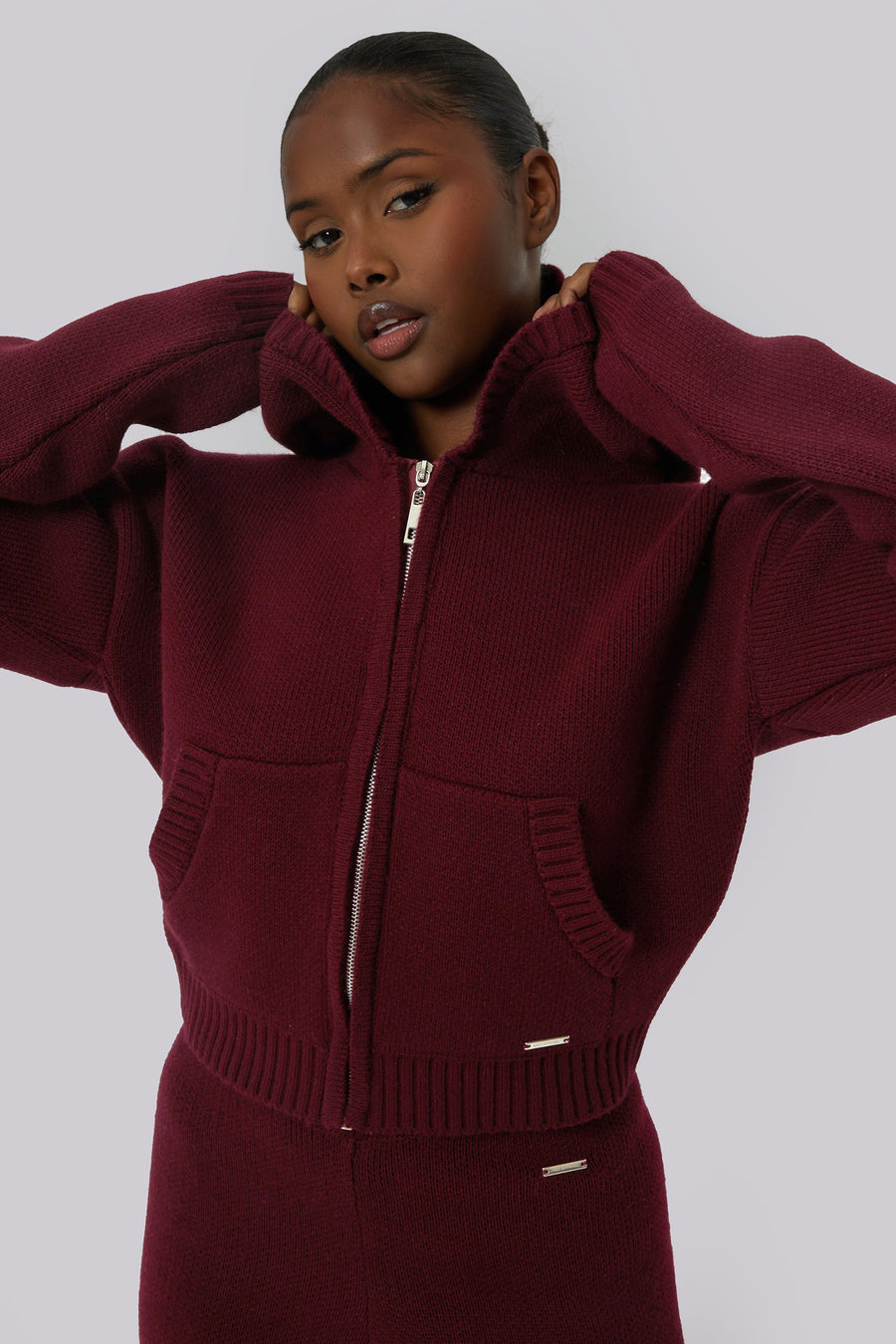 Teddy Bear Knit Jacket - Burgundy