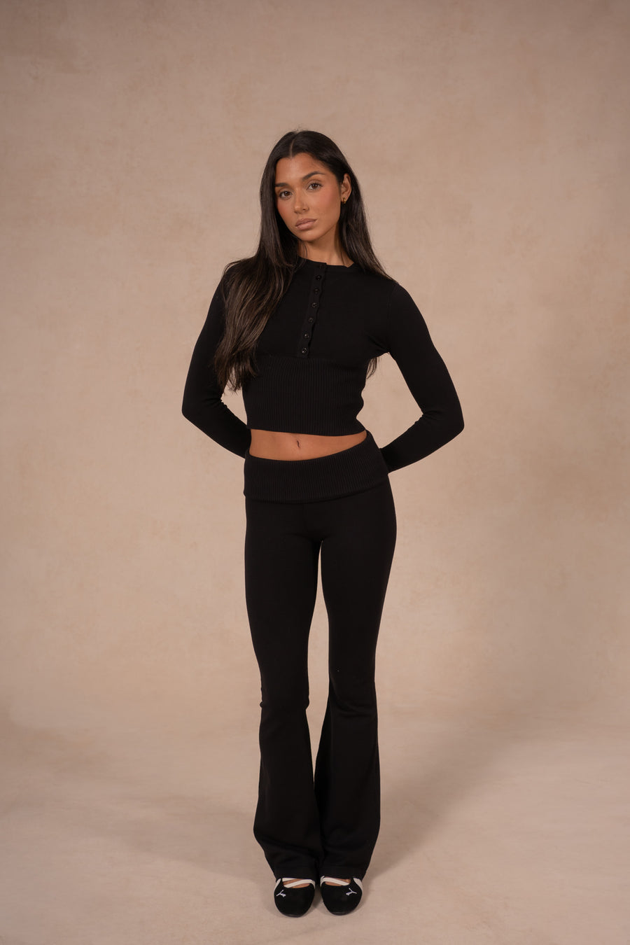 Knit Button Up Top - Midnight Black