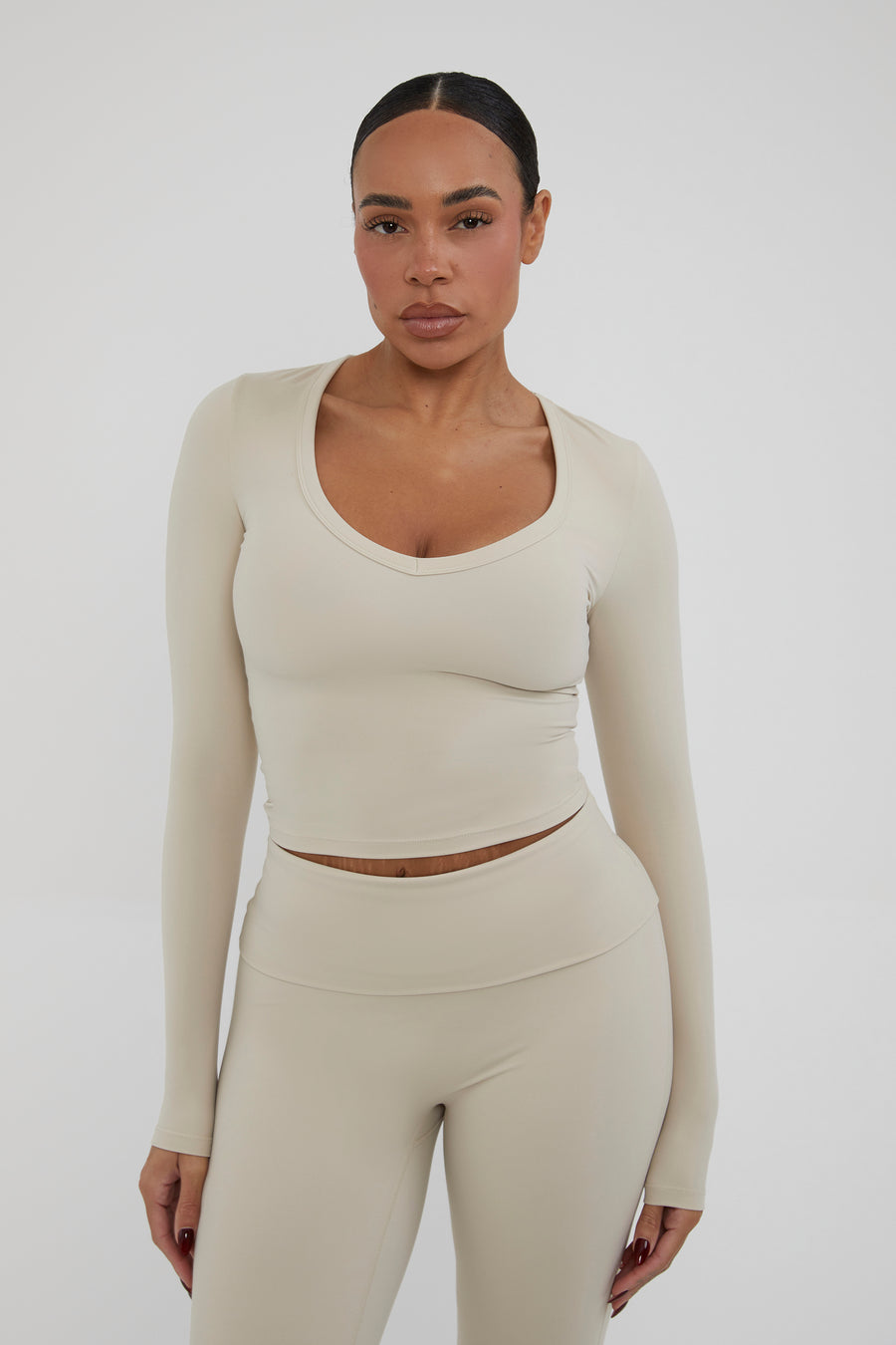 V Neck Classic Top - Almond