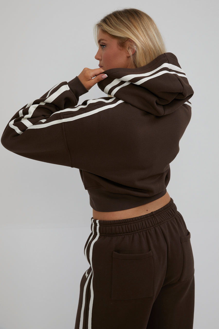 Zip Through Cropped Hoodie - Chocolate