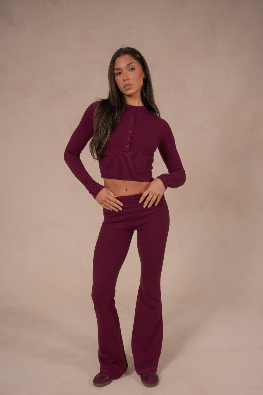 Knit Fold Over Flare - Deep Cherry
