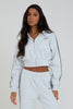 Zip Through Cropped Hoodie - Light Grey