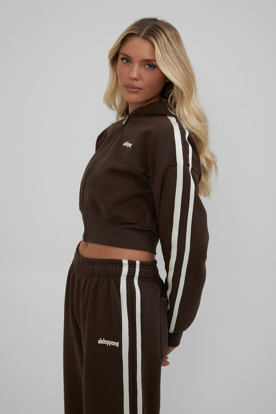 Zip Through Cropped Hoodie - Chocolate