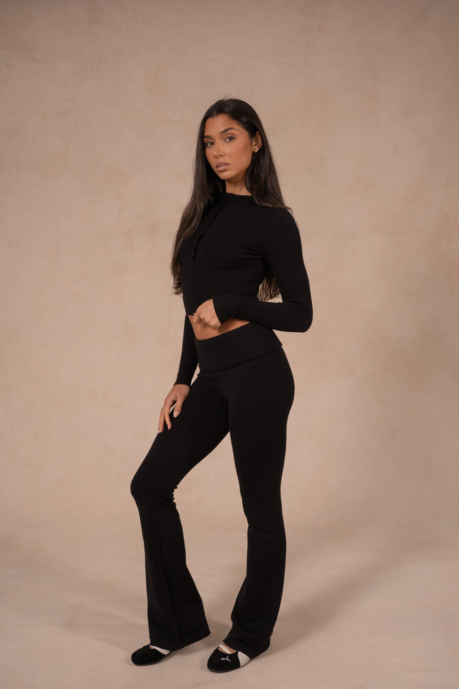 Knit Button Up Top - Midnight Black