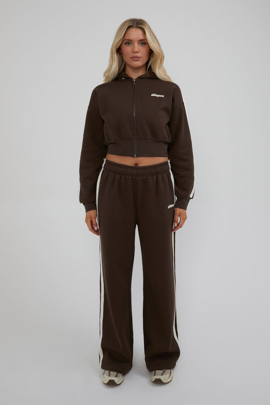 Zip Through Cropped Hoodie - Chocolate