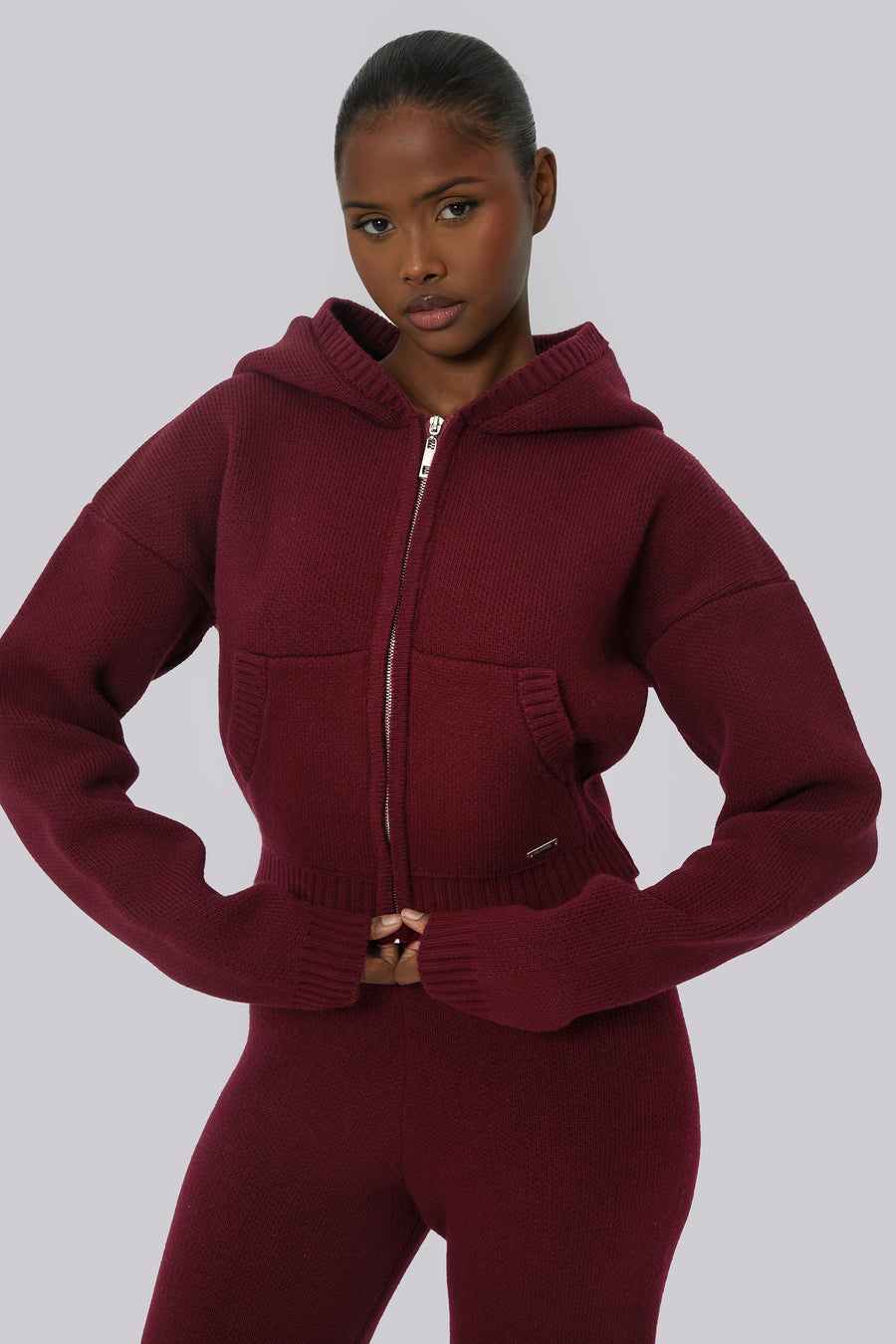 Teddy Bear Knit Jacket - Burgundy