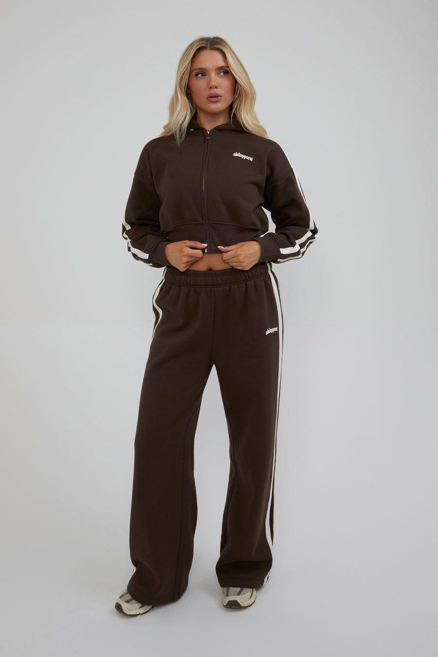 Zip Through Cropped Hoodie - Chocolate