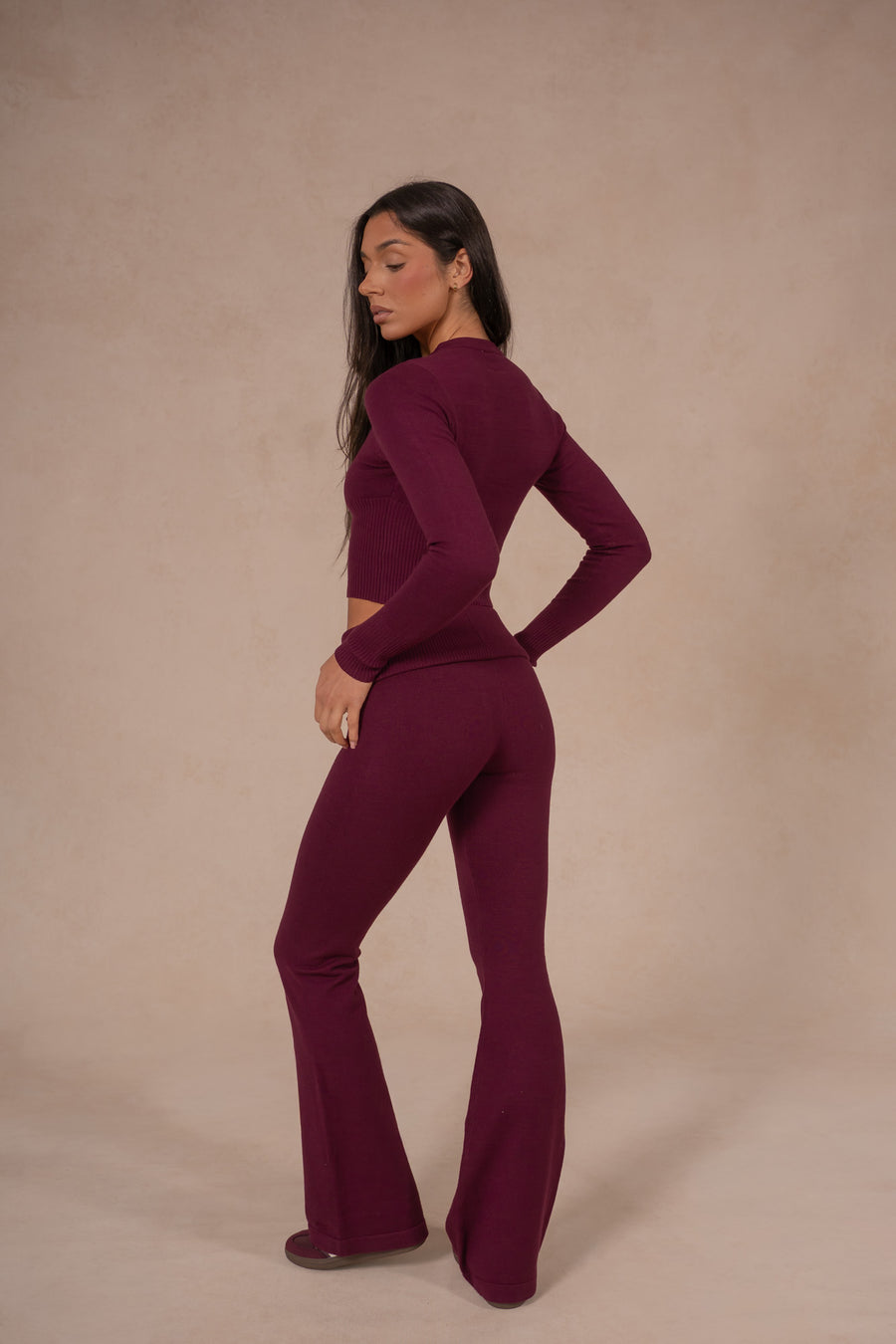 Knit Button Up Top - Deep Cherry