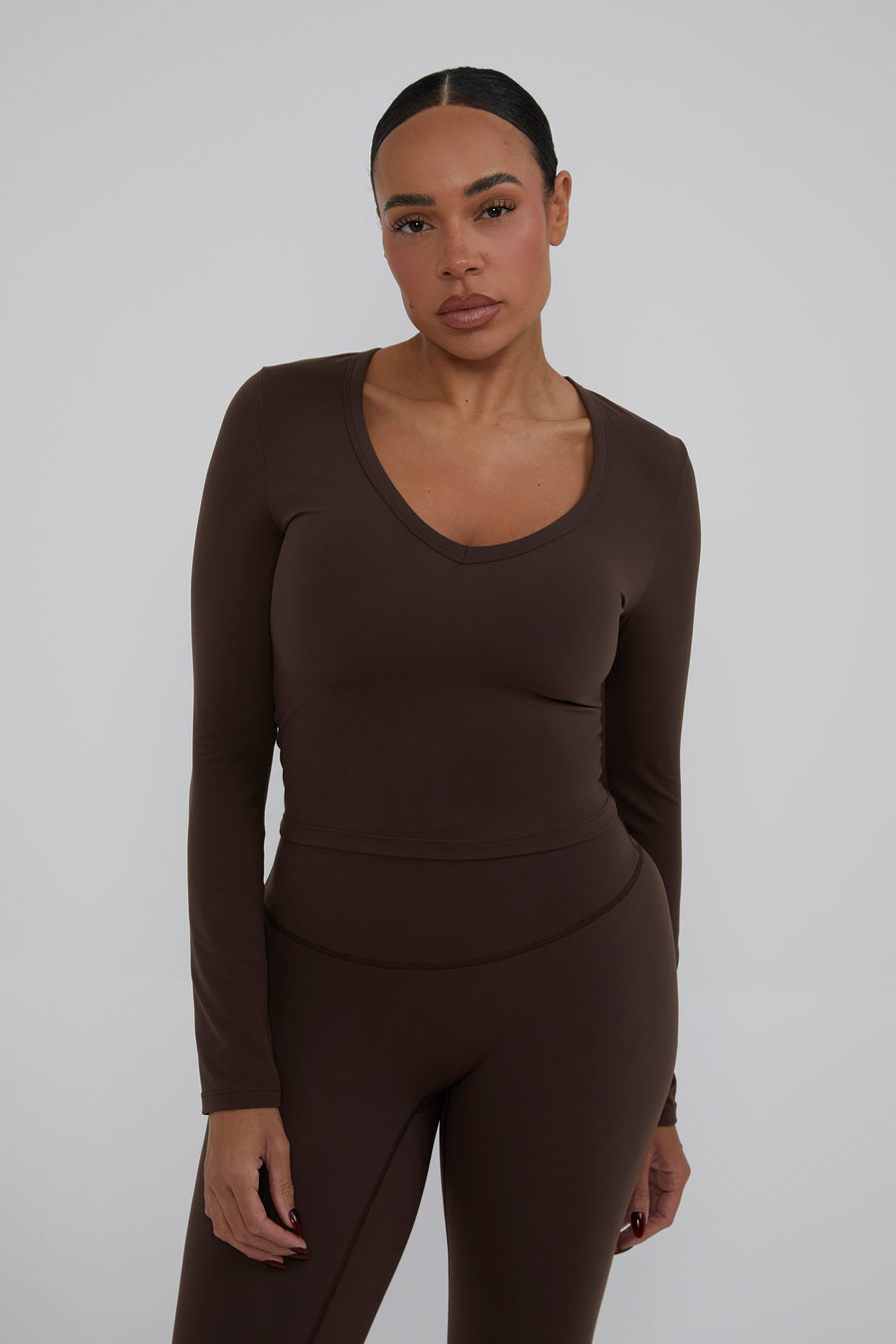 V Neck Classic Top - Chestnut