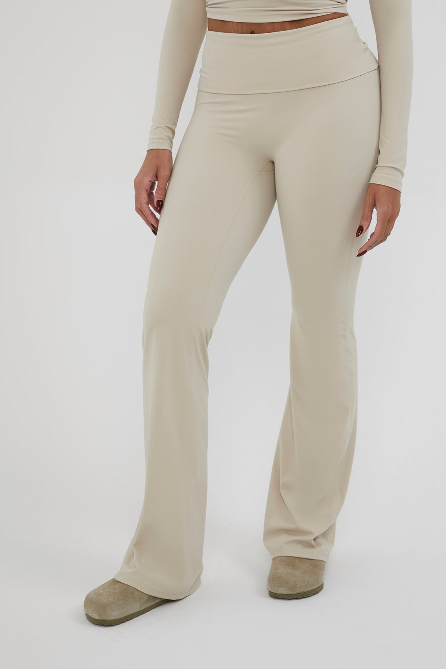 Fold Over Straight Leg Flare - Almond