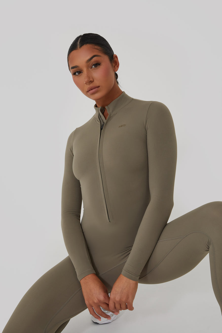 Long Sleeved Shaped Jumpsuit - Army Green