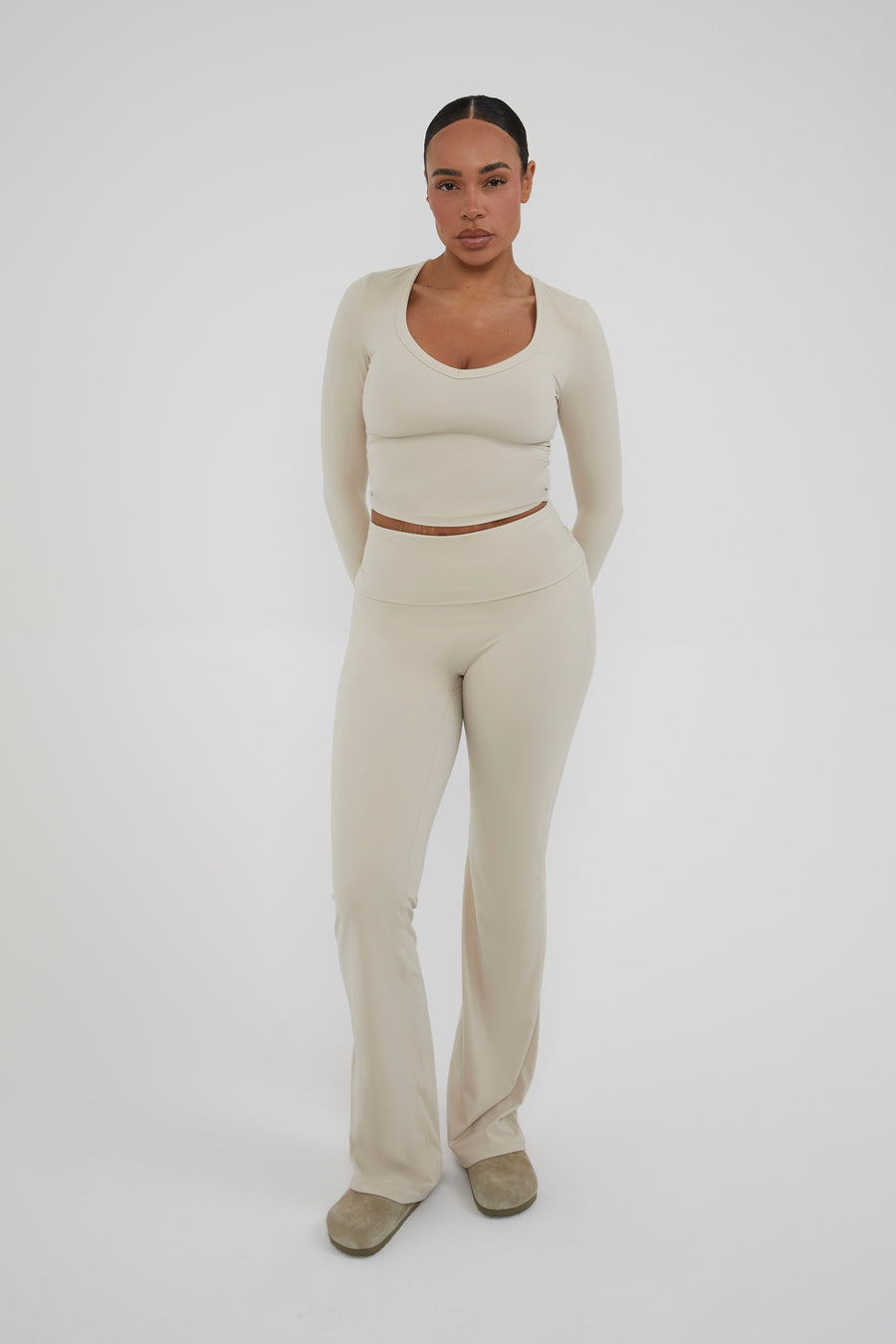 Fold Over Straight Leg Flare - Almond