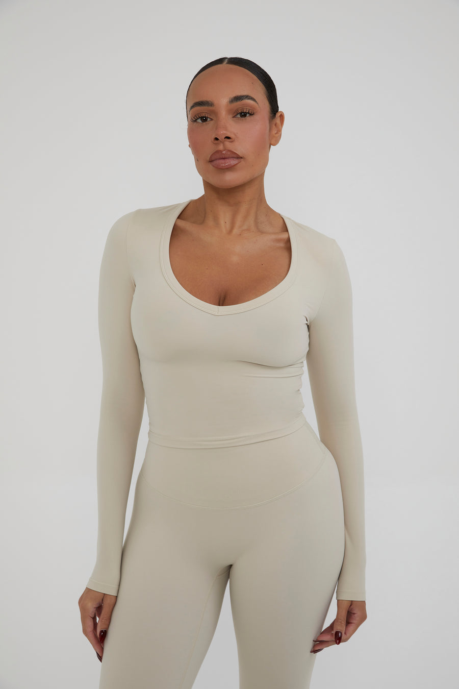 V Neck Classic Top - Almond