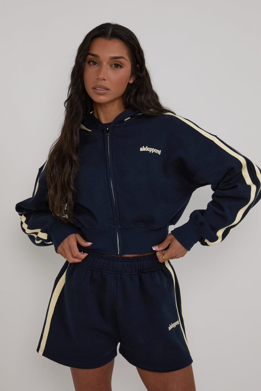 Zip Through Cropped Hoodie - Navy Blue – nkdapparel