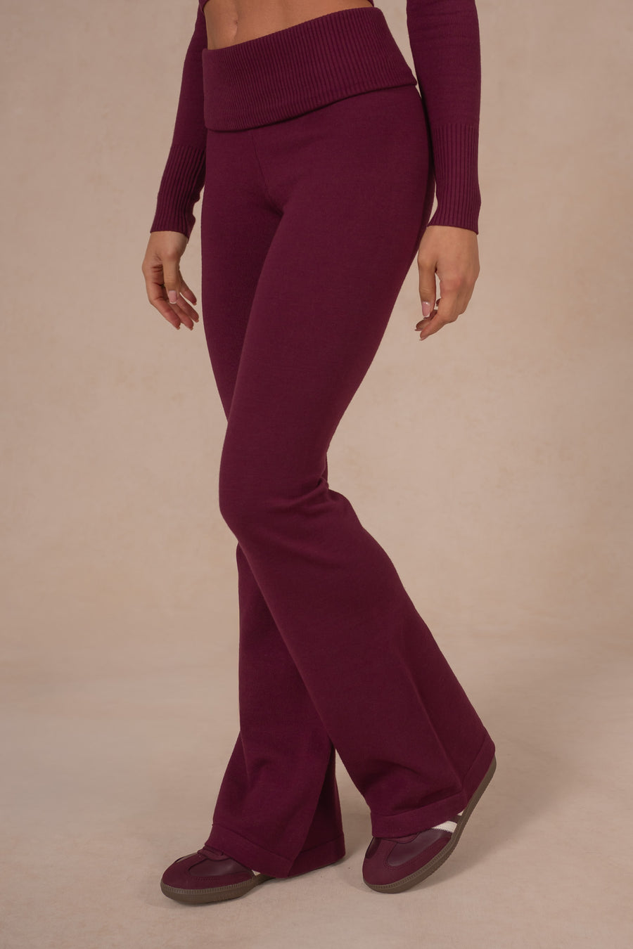 Knit Fold Over Flare - Deep Cherry