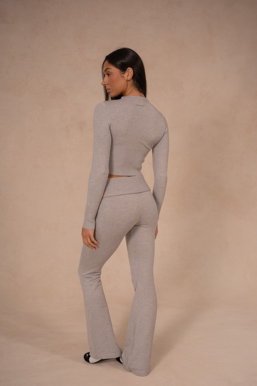 Knit Fold Over Flare - Speckle Grey