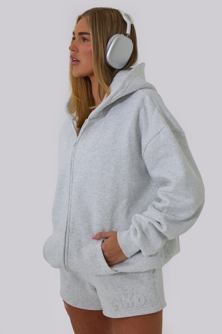 Oversized Zip Hoodie - Marl Grey