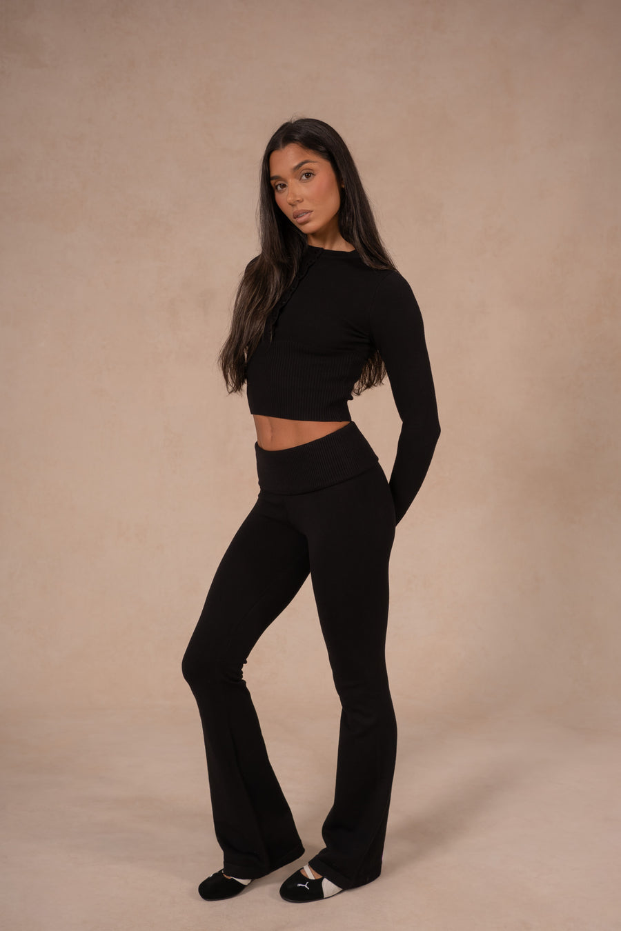 Knit Fold Over Flare - Midnight Black