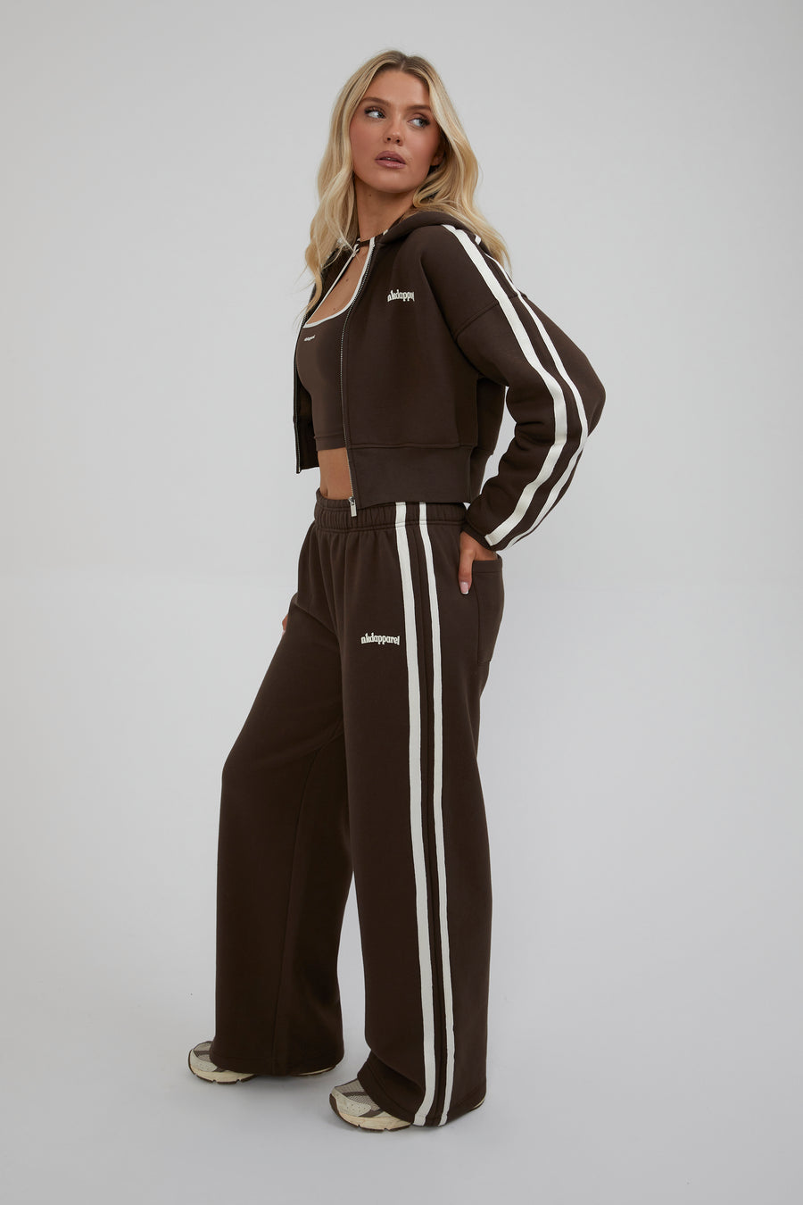 Zip Through Cropped Hoodie - Chocolate