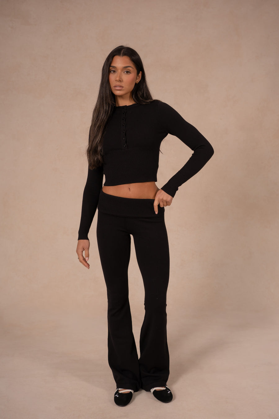 Knit Fold Over Flare - Midnight Black