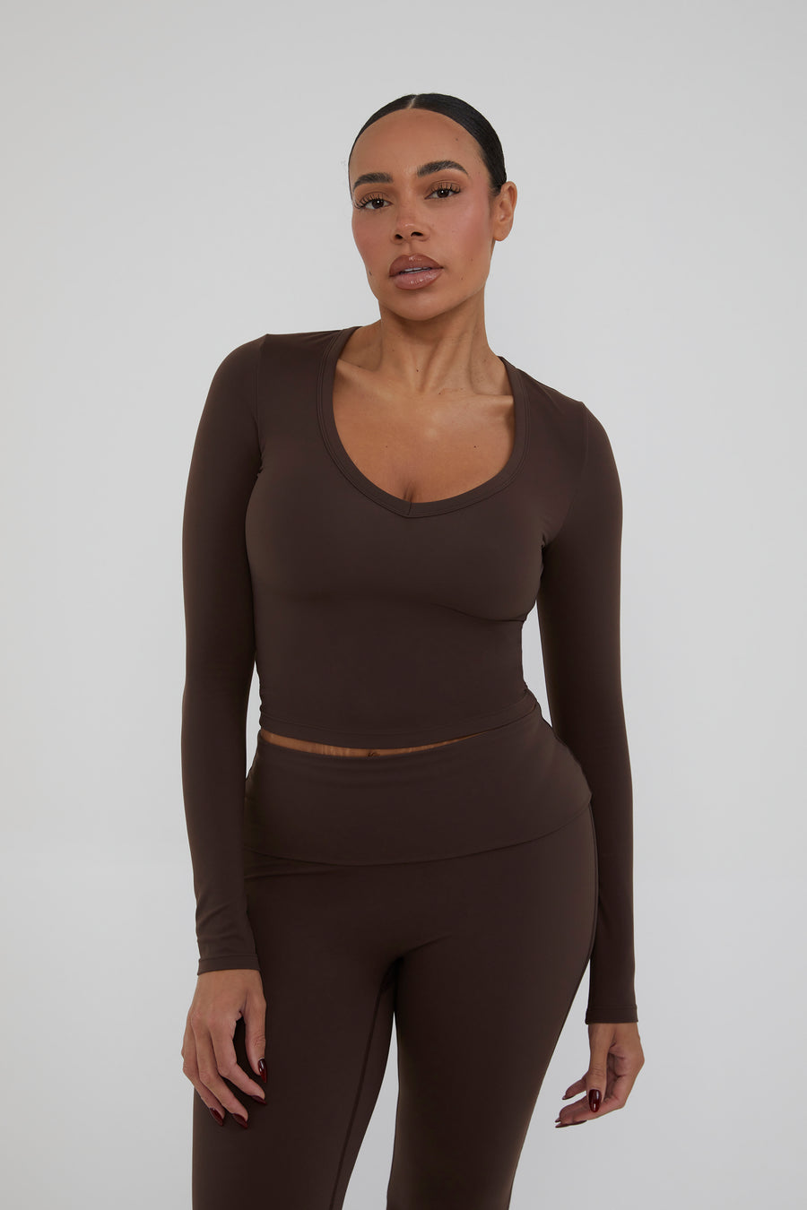 V Neck Classic Top - Chestnut