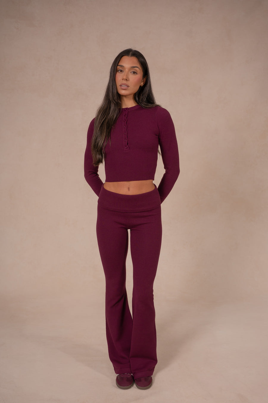 Knit Fold Over Flare - Deep Cherry