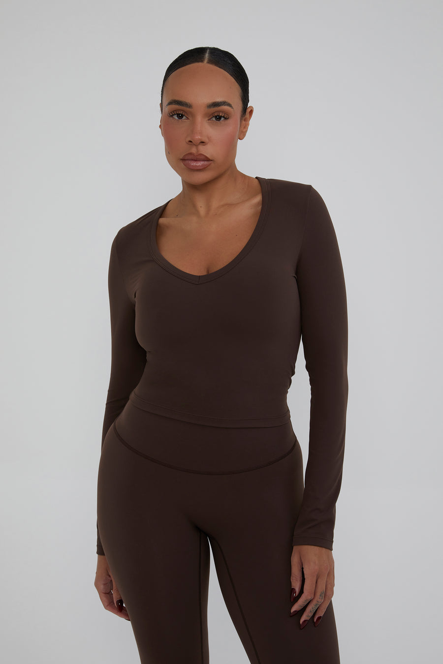 V Neck Classic Top - Chestnut